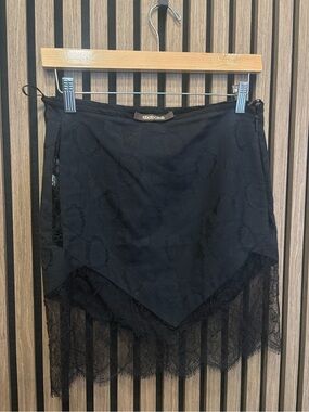 Roberto Cavalli Black Asymmetric Lace Hem Skirt